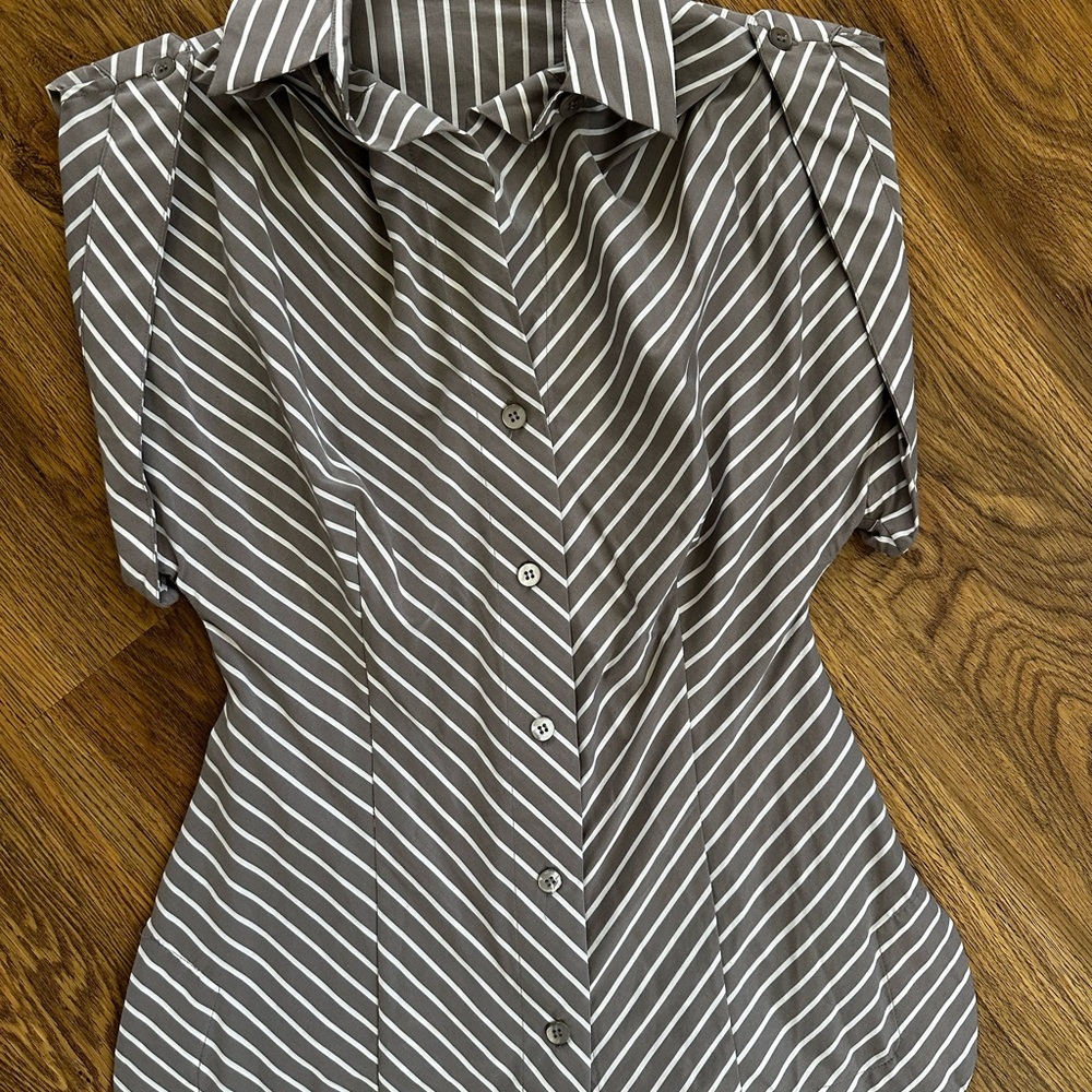 L.A.M.B. Charcoal and White Striped Button Down Shirt